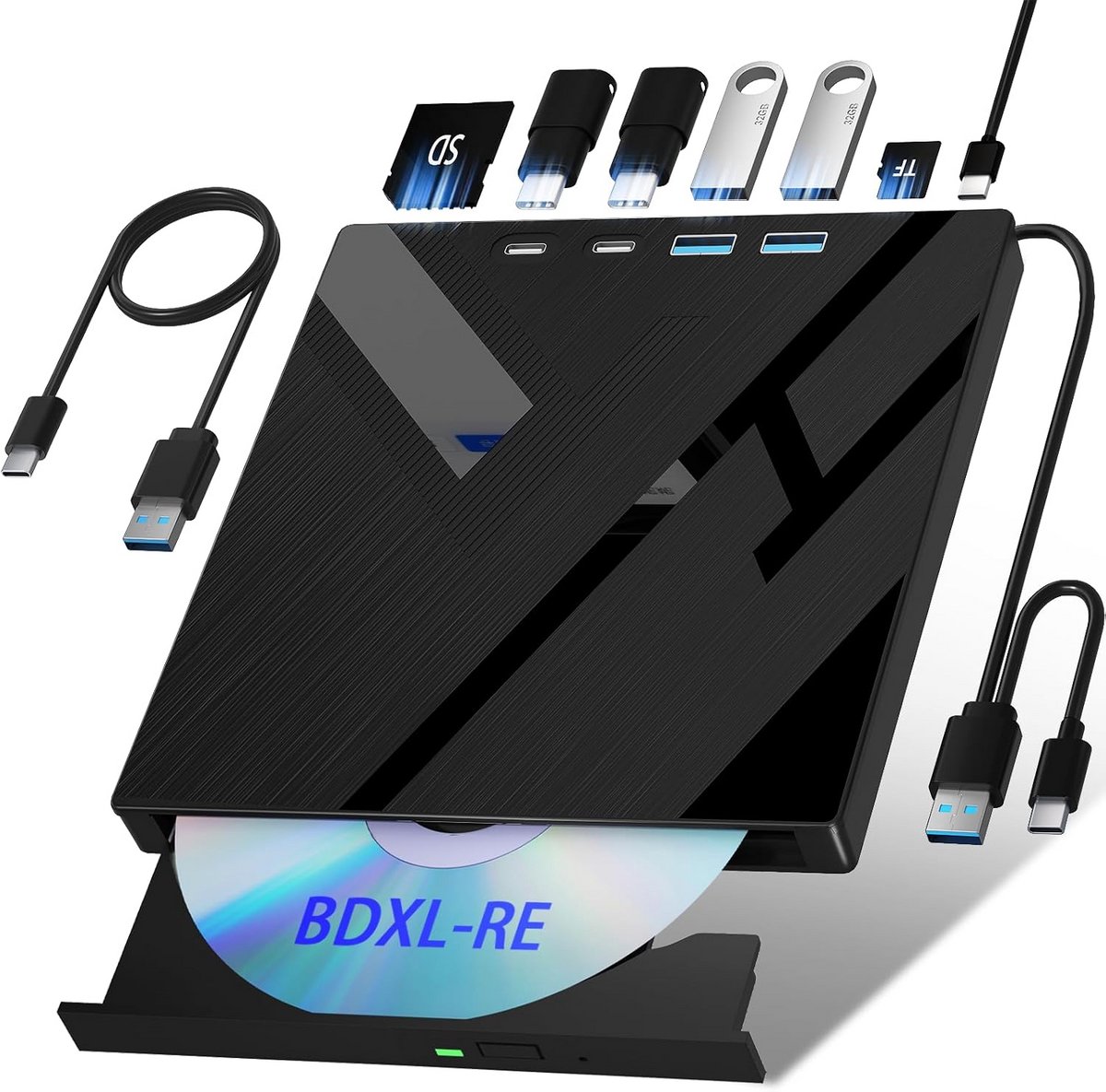 Externe Blu-ray Drive - Optische Brander - Films Kijken - 7-in-1 Multifunctioneel - USB 3.0 Type-C - Zwart