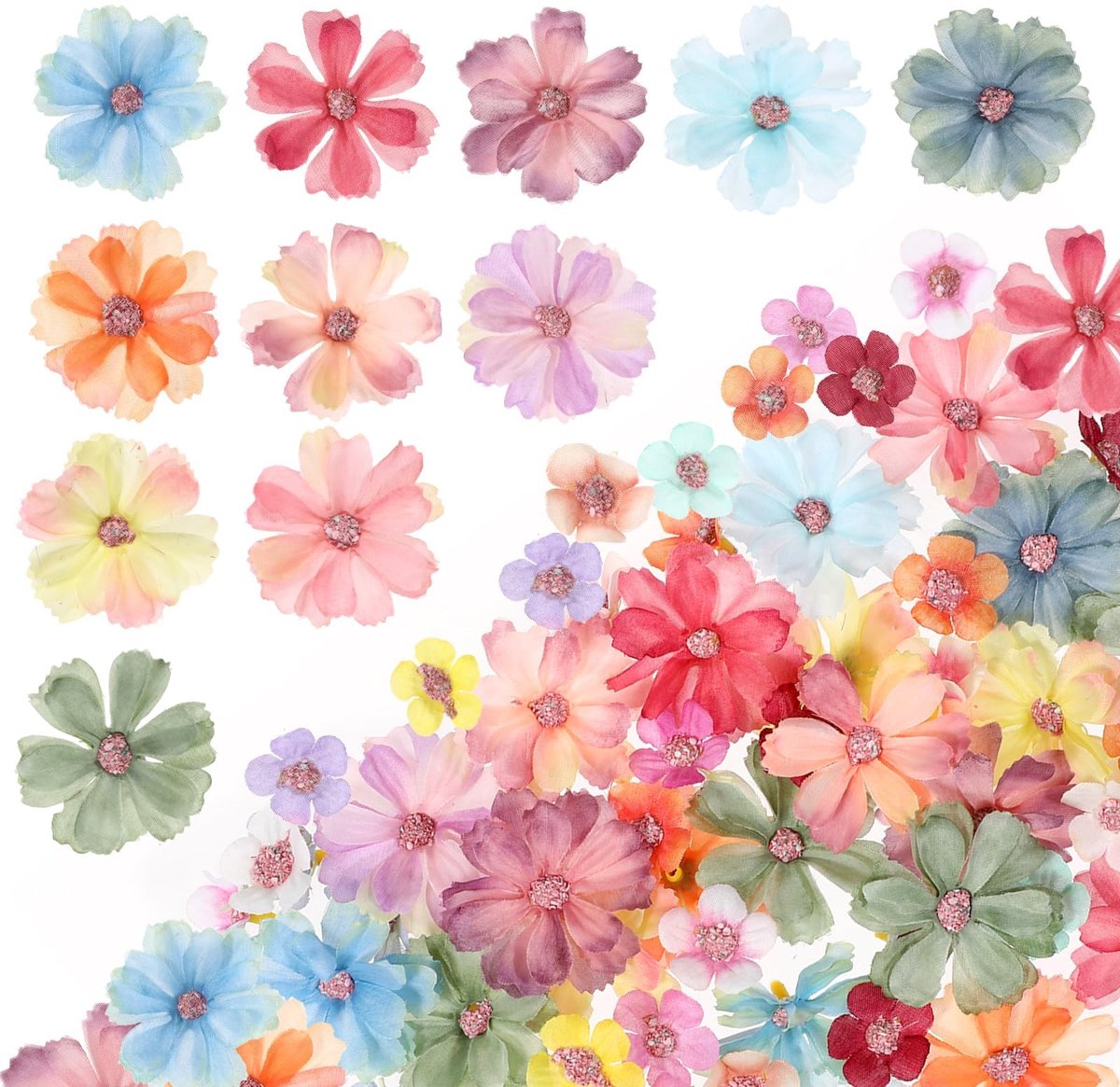 Dailygoods- Kunstbloemen 150 Stuks - Kleine Kunstbloemen 2,5 cm - Mini Kunstbloemen 5 cm - Stoffen Bloemen - DIY Decoratie - Hoogwaardige Kwaliteit - Nep Bloemen