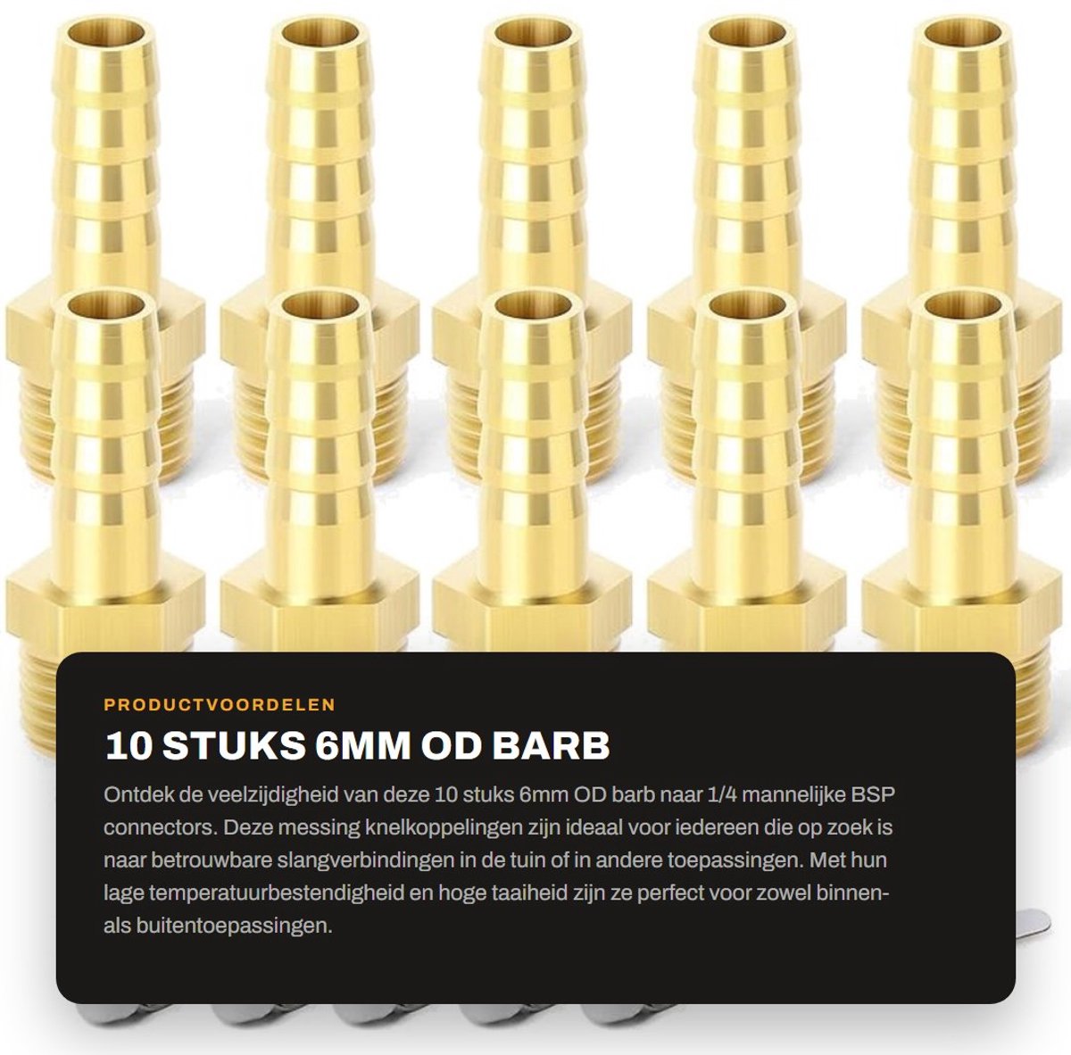 Dailygoods- Slangpilaar Messing - 10 Stuks - Knelkoppelingen - Mannelijke BSP Connectors - 6mm OD - Temperatuurbestendig - Pijpfitting
