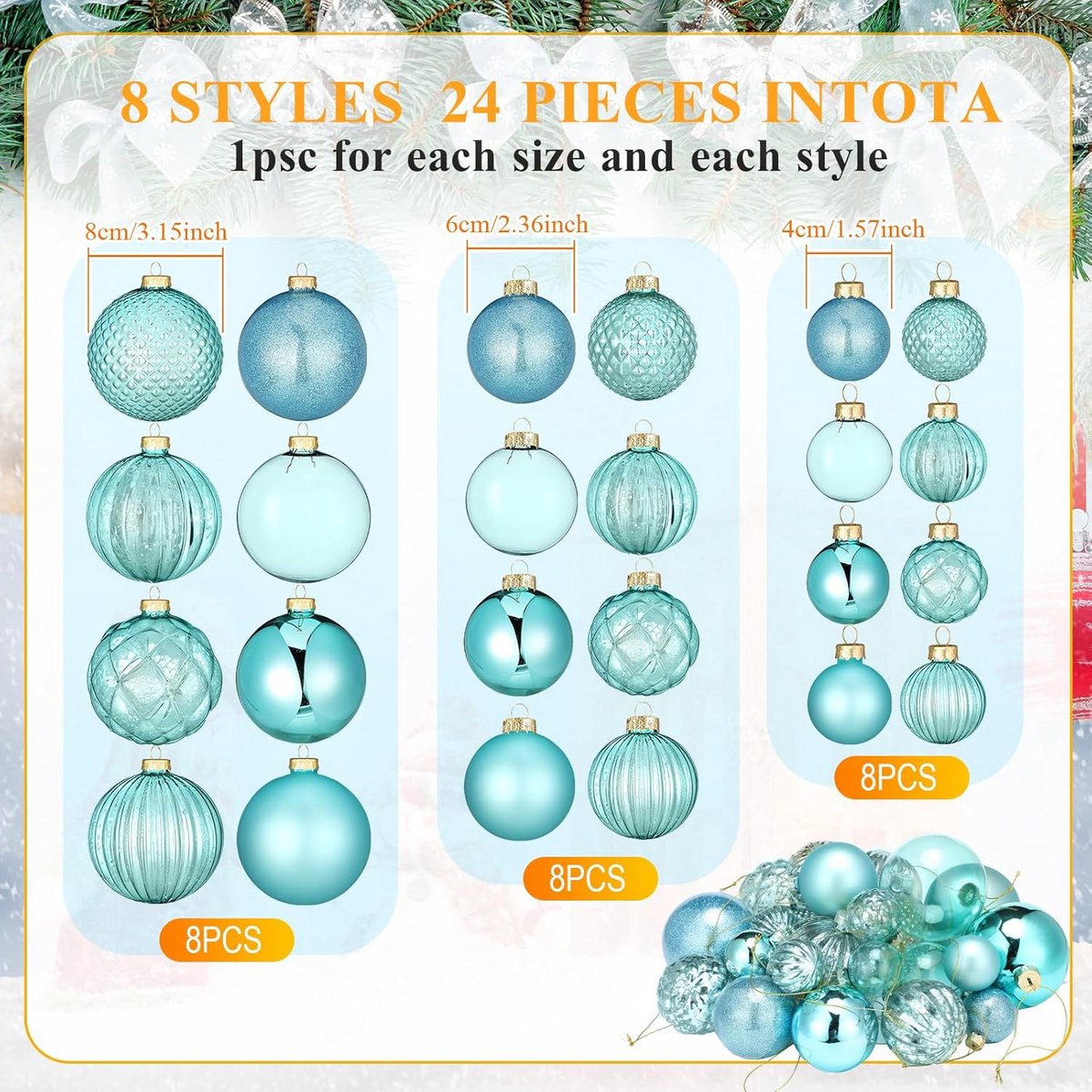 Kerstballen Set - Decoratie Ballen - Kerstboom Versieren - Handgemaakt Glas - 24 Stuks - Blauwgroen – foto 7