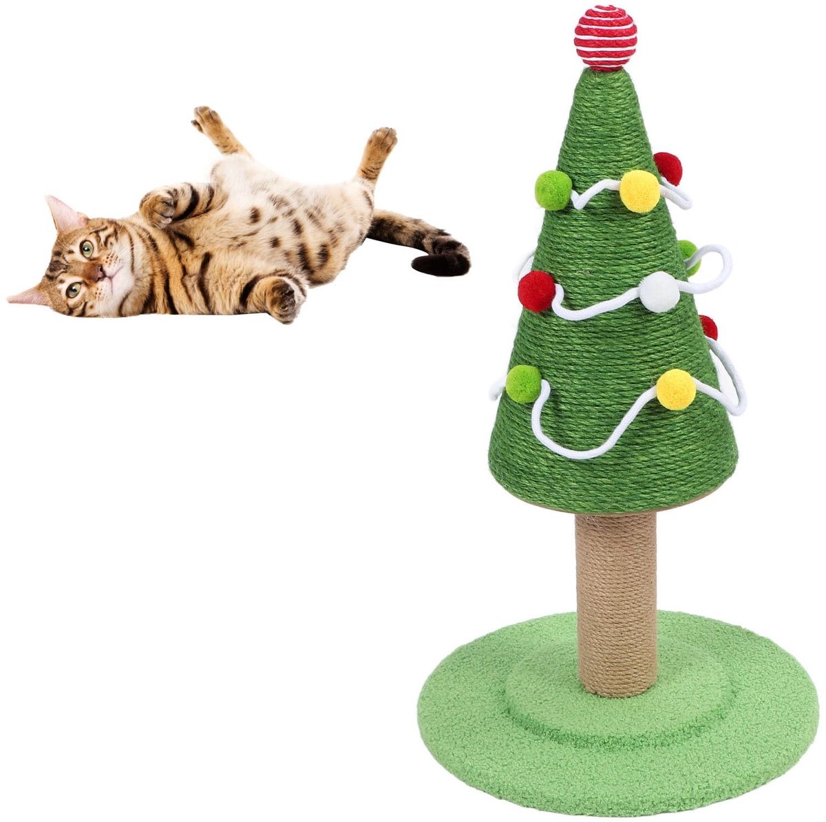 Dailygoods- Kattenkrabpaal Kerstboom - Stevige Constructie - Voor Volwassen/Grote Katten - Beschermt Meubels - Vrolijk Ontwerp - Afmetingen 40 x 65 cm - Krabboom