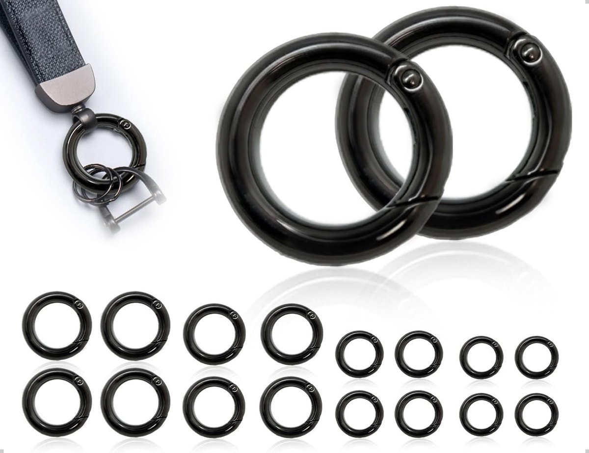 Dailygoods- Karabijnhaken Set 16 Stuks - Sleutelhanger Ringen - Tassenaccessoires - Zinklegering - Duurzaam - Elegant Design