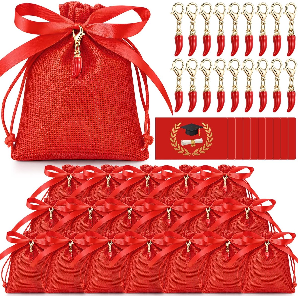 Dailygoods - 50 Sets Bedankjes voor Afstudeerfeesten - Inclusief Gelukshangertjes en Tasjes
