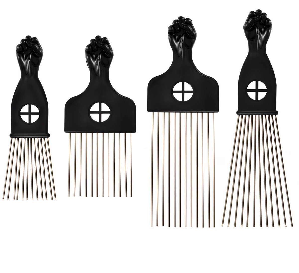 Dailygoods- Haar Pick Set - 4 Stuks - Roestvrij Staal - Voor Krullend Haar - Essentiële Kappers Tool - Verstelbare Kam - Zwart/Silveren Kleur - Afrokam