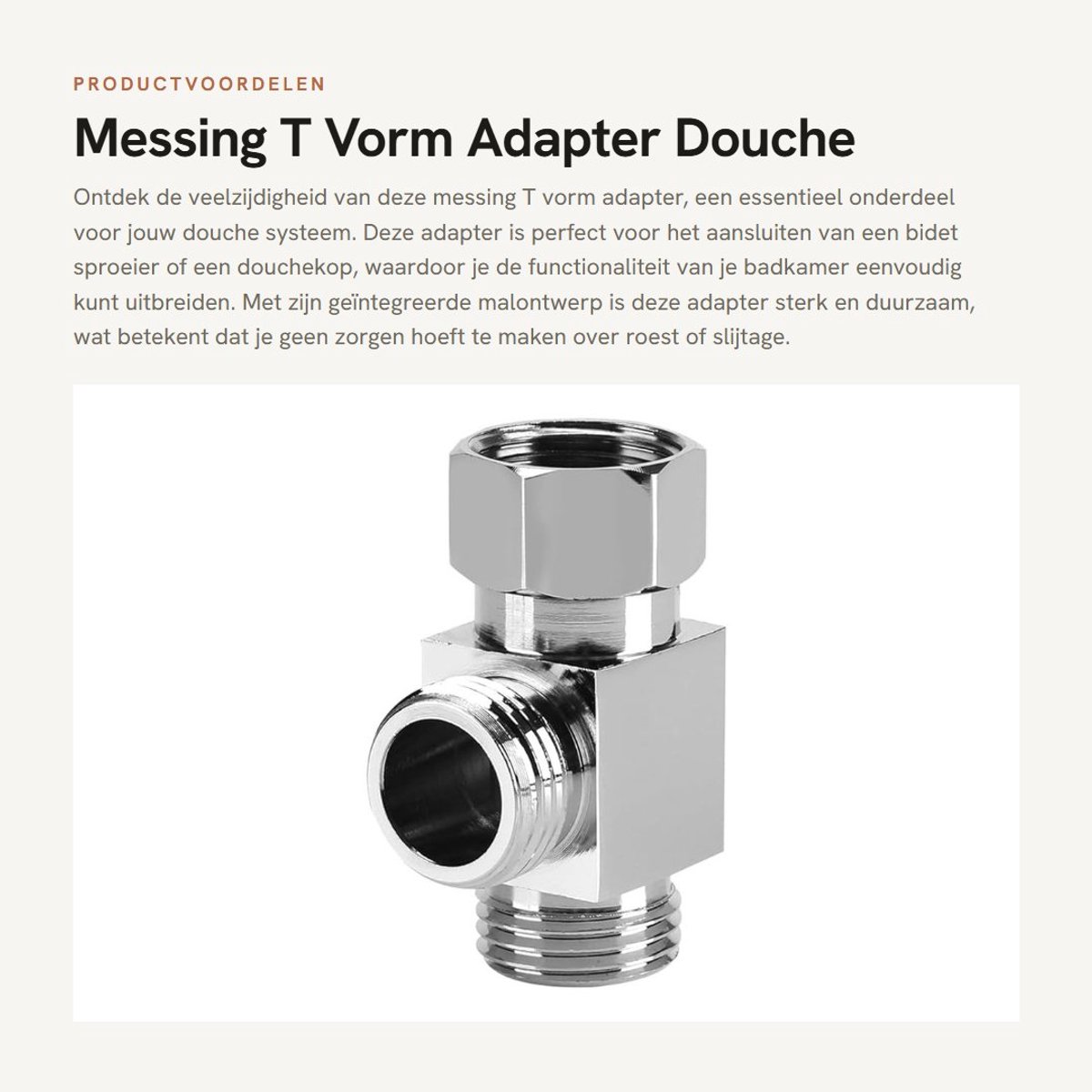 Dailygoods - Messing T Vorm Adapter - Douche Systeem Component - Sterk en Duurzaam - G1/2 Inch - Water Omvormer - Geschikt voor Toilet en Bidet