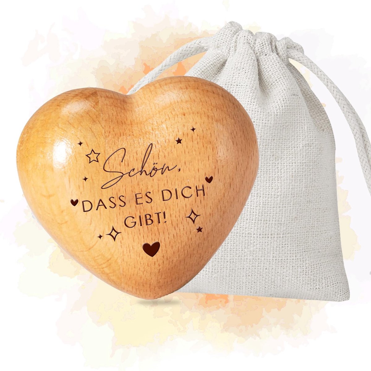 Dailygoods- Handschmeichler Houten Hart met Gravure - Geluksbrenger - Beterschap Geschenken - Motivatiegeschenken - Decoratie - Uniek Cadeau 6,5 x 5,5 cm