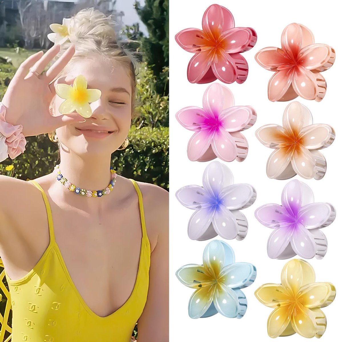 Dailygoods- Haarklauwclips 8 Stuks - Grote Klauwclips - Haaraccessoires Voor Vrouwen - Bloemhaarklauwclips - Schattige Haarclips - Duurzaam Ontwerp - Haarspelden