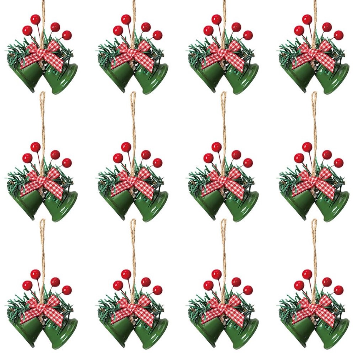 Dailygoods- Kerstklok - 12 Stuks - Metalen Jingle Klokken - Ornamenten met Hulstbessen - Hangende Decoratie - Voor Kerstkransen - Kerstdecoratie