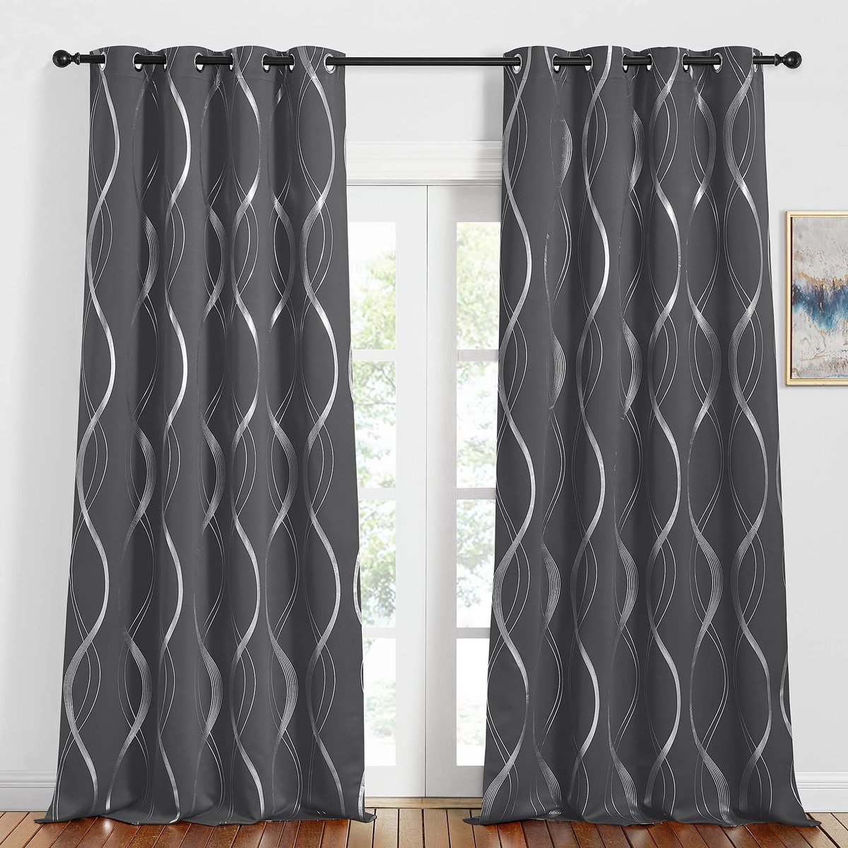 Dailygoods- Verduisteringsgordijnen warmte-isolerend - Gordijnset van 2 stuks - H 245 x B 140 cm - Zilveren folieprint - Geschikt voor woonkamer - Thermogordijnen