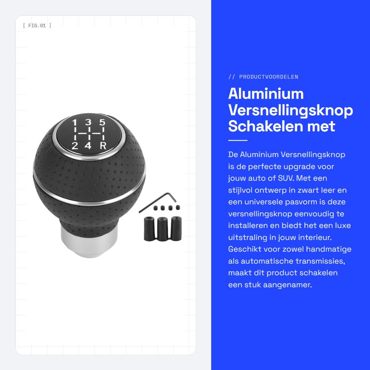 Dailygoods - Aluminium Versnellingsknop - Schakelen met Stijl - Zwart Leer - 5 Versnellingen - Universeel voor Auto en SUV - Perfect voor Comfortabel...
