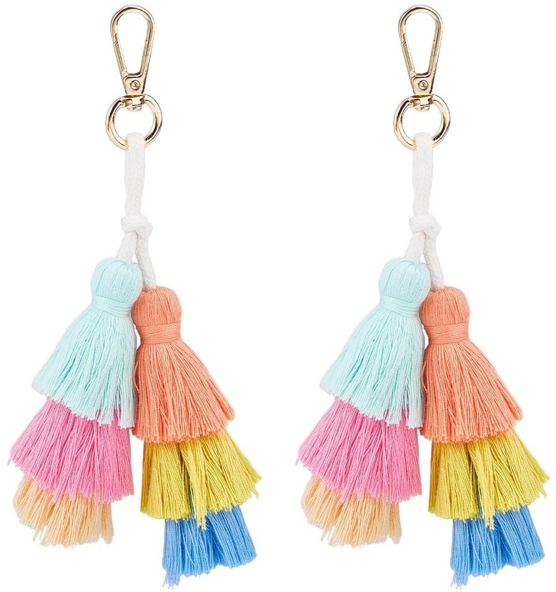 Dailygoods - 2 Stuks Pom Pom Kwastje Sleutelhanger - Kleurrijke Boho Tas Charm
