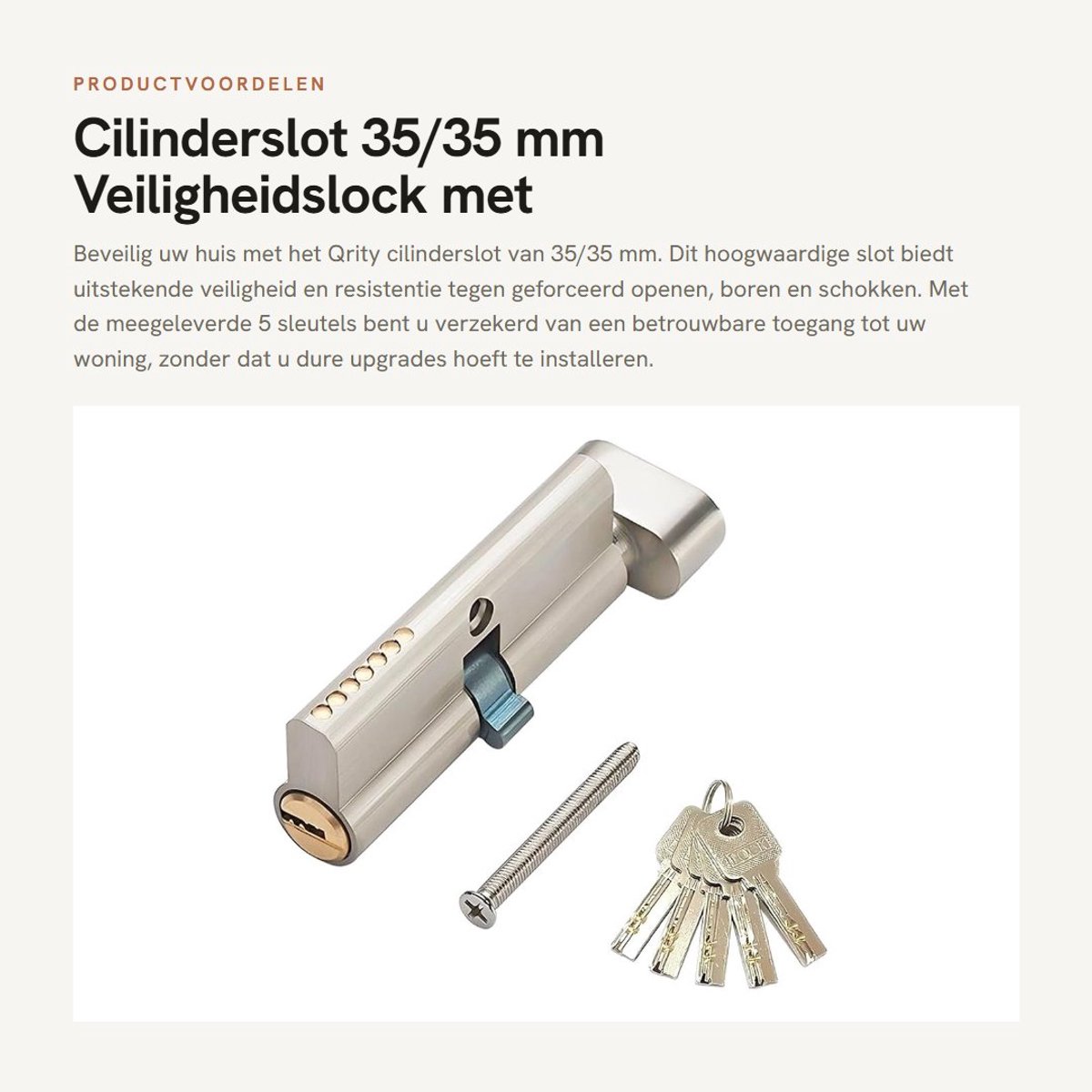 Dailygoods- Cilinderslot 35/35 mm - Veiligheidscilinder met 5 sleutels - Deurslot - Schokbestendig - Corrosiebestendig - Geschikt voor alle deurtypes