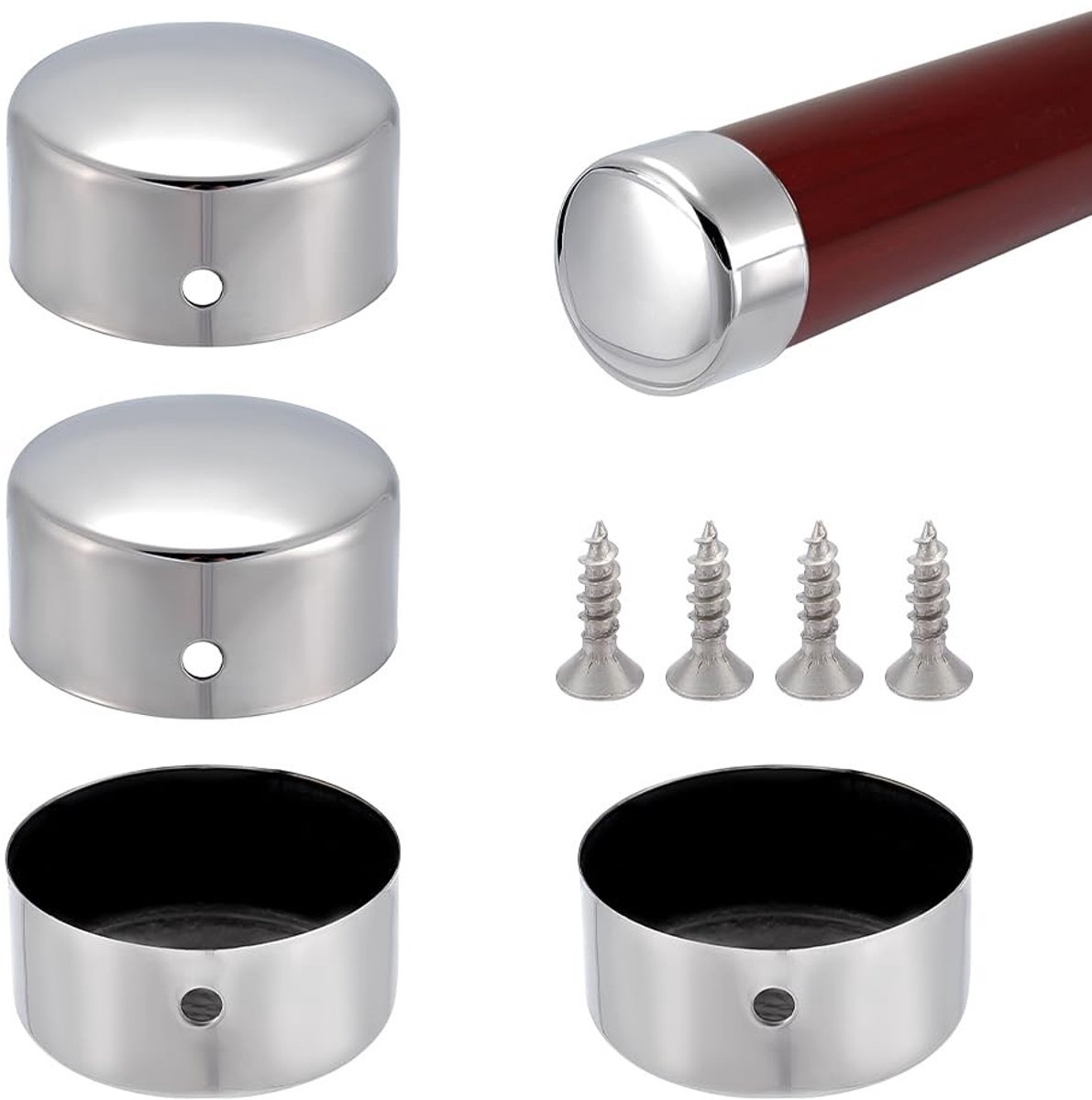 Dailygoods- Leuning Eindkap 49 mm Binnendiameter - 4 Stuks - Roestvrij Stalen Afdekking - Metalen Hek Paaldoppen - Eenvoudige Installatie - Inclusief Schroeven - Leuningeindkap