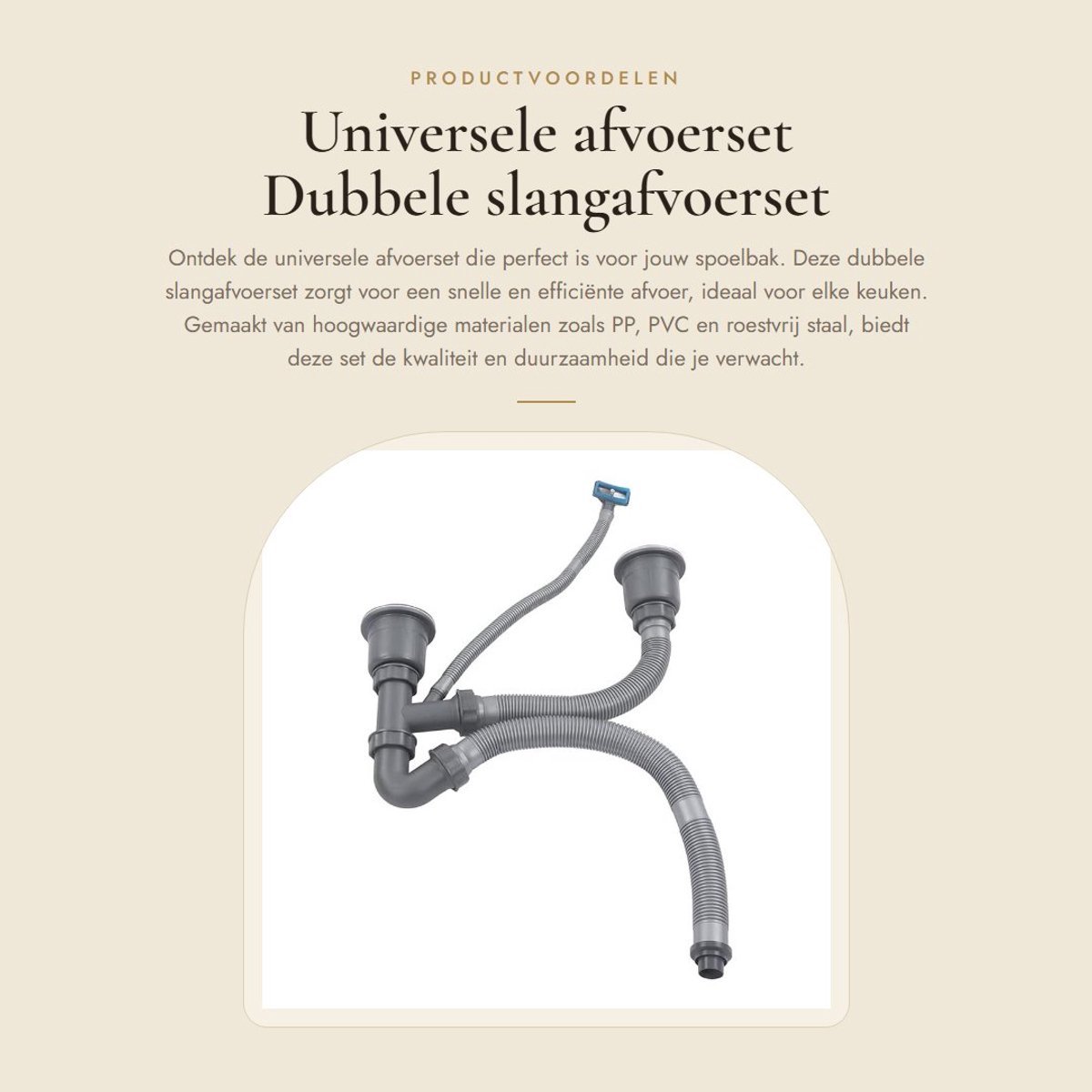 Dailygoods- Afvoerset Universeel - Dubbele Slangafvoerset - Afvoerslang Kit - Roestvrij Staal - Eenvoudige Installatie - Afdruiprek 110 mm
