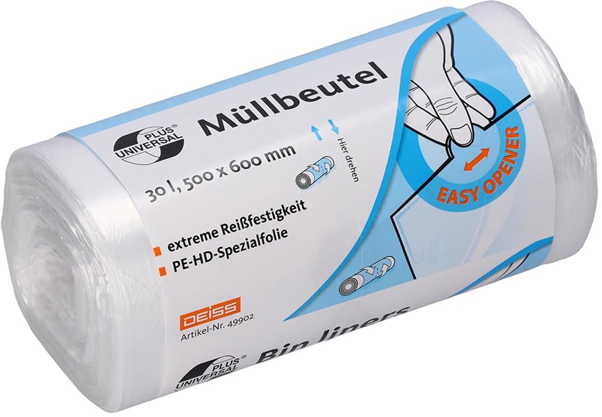 Vuilniszakken - Afvalzakken - Kantoorafval - Scheurvast HDPE - 30 Liter 100 Stuks - Transparant