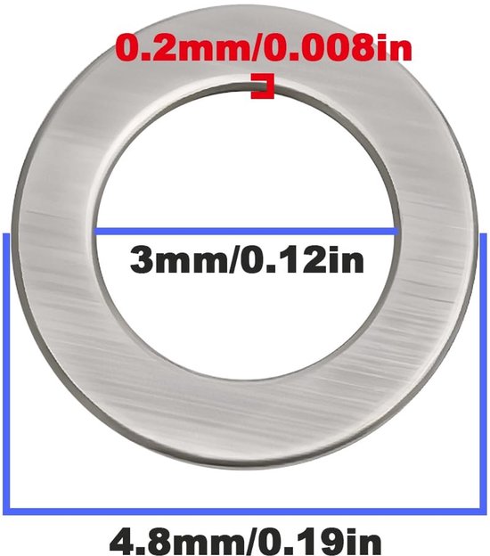 Spacer Washer 10 Stuks - Vervangingsonderdeel - Roestvrij Staal - Buitendiameter 4,8 mm - Binnendiameter 3 mm - Dikte 0,2 mm - Wasmachine — afbeelding 2