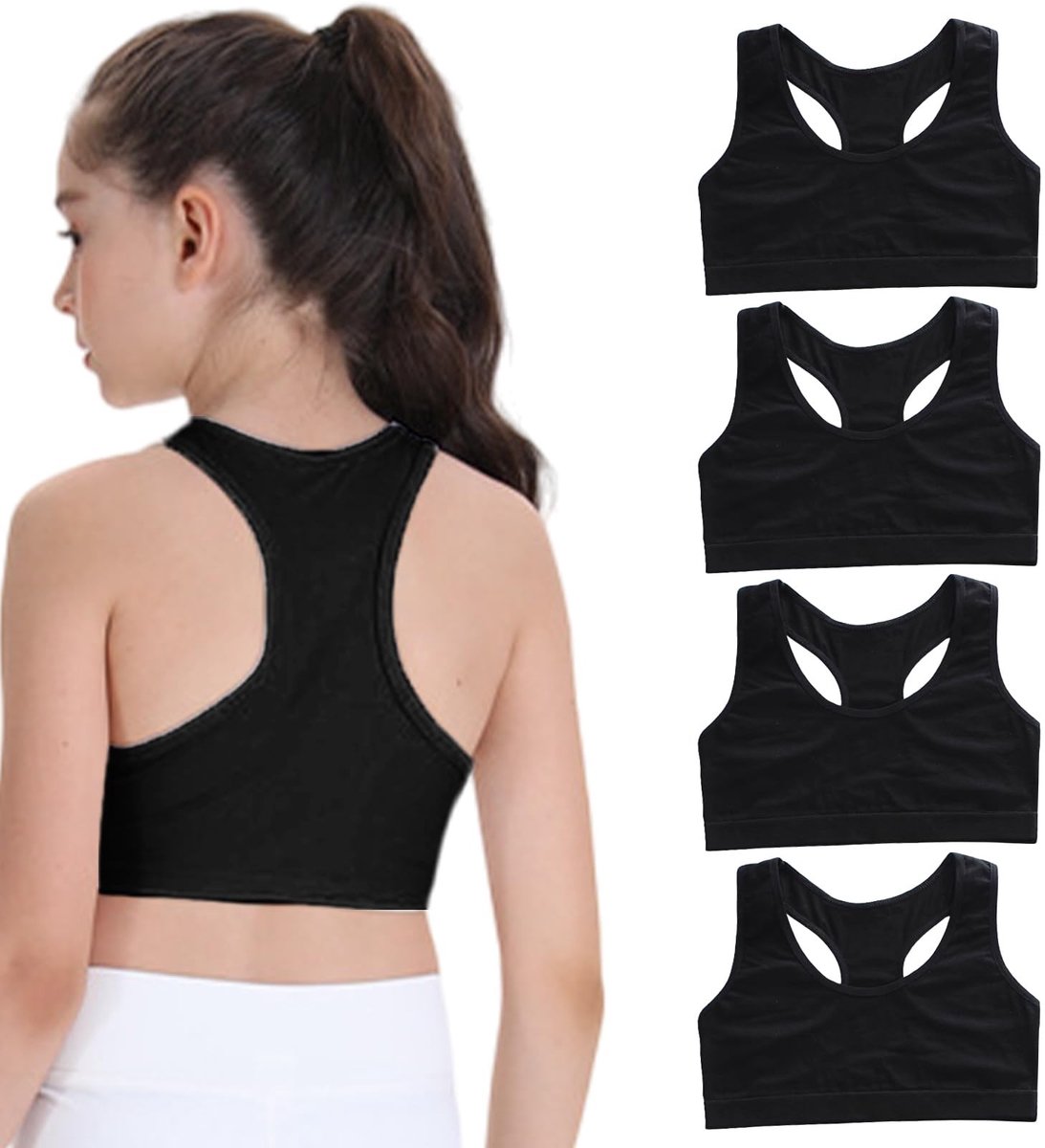 Dailygoods- Sportbeha Dames - 4 Stuks - Katoen/Elastaan - Ondergoed - Trainingsbeha - Ademend - Geschikt voor 9-14 Jaar - Crop Top