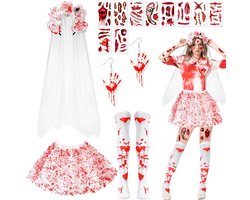 Dailygoody - Zombie bruid kostuum - Halloween kostuum - Angstaanjagende look - Witte tutu rok - Dode bruid - Perfect voor Halloween - Inclusief sluier
