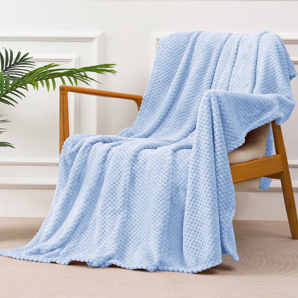 Dailygoods - Knuffeldeken - Wafelpatroon - Superzacht en warm - Blauw - Woondeken - Aangename deken voor bank en bed - Geschikt voor kamperen