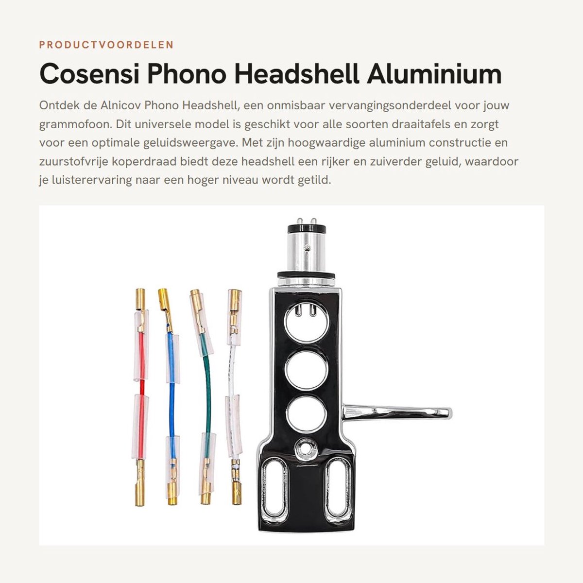 Dailygoods- Phono Headshell Universeel - Aluminium - Zuurstofvrij Koperdraad - Lichtgewicht - Kleurgecodeerde Aansluitdraden - Rijker Geluid - Grammofoonkop