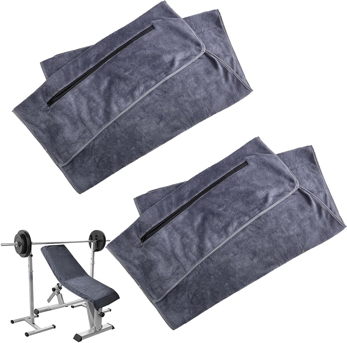 Sporthanddoeken - Microvezel handdoeken - Sport en fitness - Met ritsvak - 2 stuks 120x50cm - Grijs