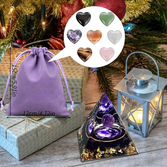 Allecto - 9 Pieces Moonstone Crystal Pyramid - Reiki Energiestenen - Set met Hartjes - Natuurlijk en Uniek - Meditatie en Yoga - Perfecte Liefdesg van allecto — afbeelding 2