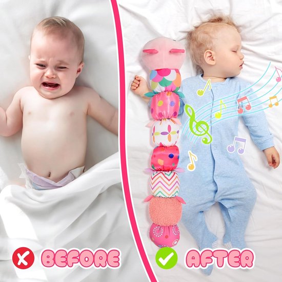 Babyspeelgoed Rups - Muzikaal Knuffeldier - Baby Ontwikkeling - Met Groei Liniaal - 18 cm - Roze — afbeelding 3
