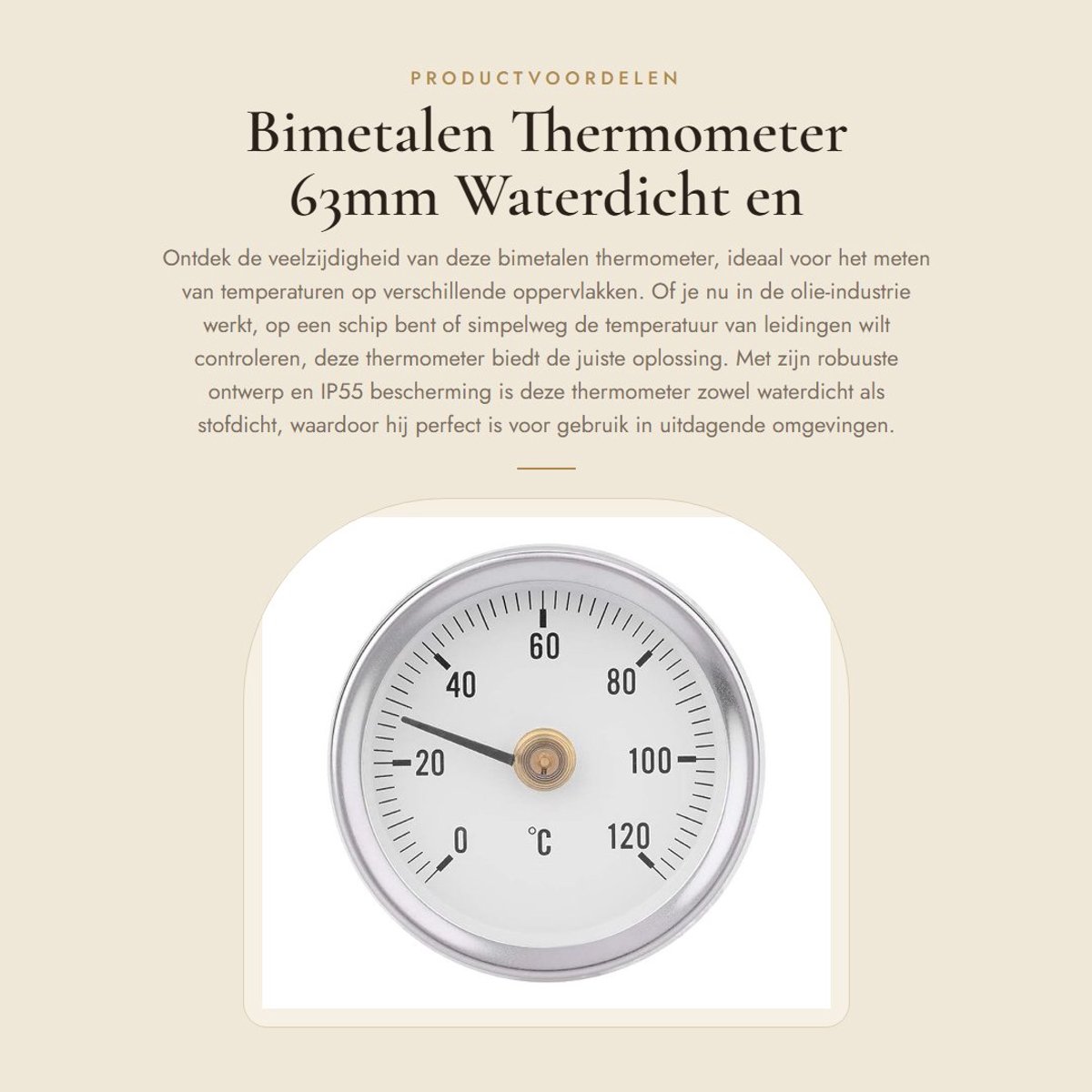 Dailygoods- Bimetalen Thermometer 63mm - Waterdicht - Stofdicht - Snelle Aflezing - Voor Pijpen/Olie/Boote - Lange Levensduur