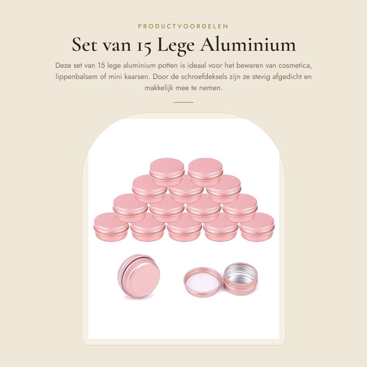 Dailygoods- Aluminium Potten 15 Stuks - Lege Cosmetica-Containerpotten - Ronde Blikken voor Lippenbalsem - Lichtgewicht en Duurzaam - Schroefdop en Waterdicht - Cosmetica Potjes
