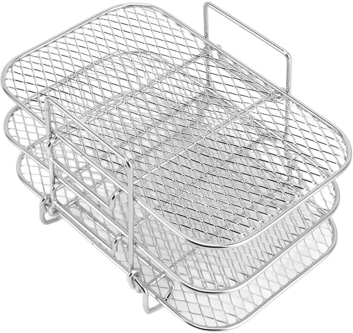 Dailygoods- Air Fryer Rack 3-laags - Roestvrij Staal - Stapelbaar - Magnetron/Oven Veilig - Geschikt voor Bakken - Verbeterde Luchtcirculatie - Kookrek