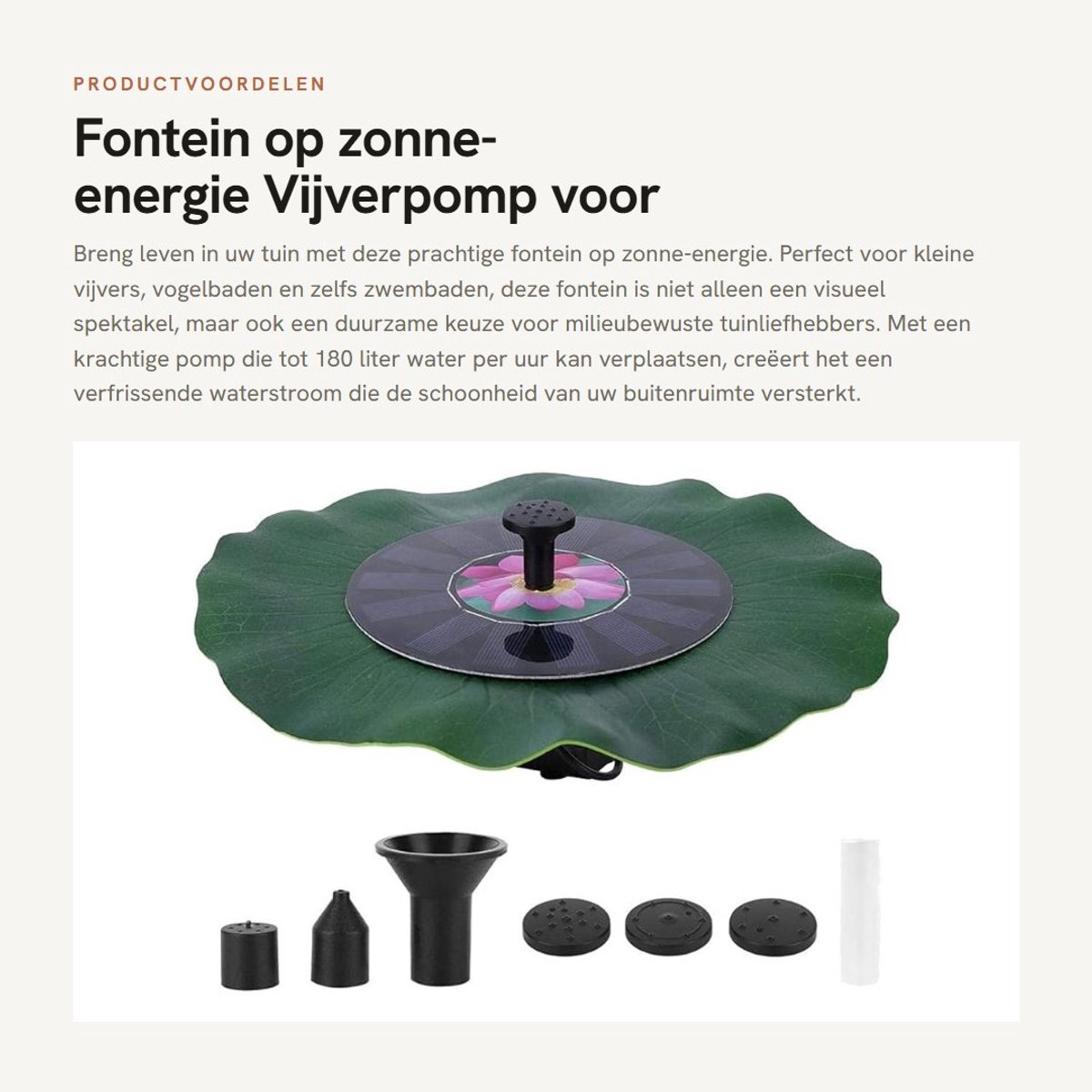 Dailygoods - Fontein op zonne-energie - Vijverpomp voor tuin - Drijvende decoratie - Groen - Ideaal voor vijver en vogelbad - Eco-vriendelijk