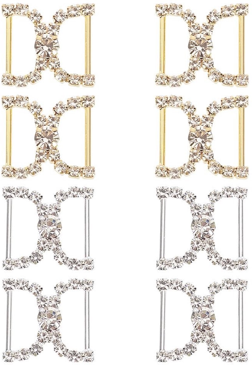 Dailygoods - 2 Stuks Strass Schoenveters Bedels Goud en Zilver