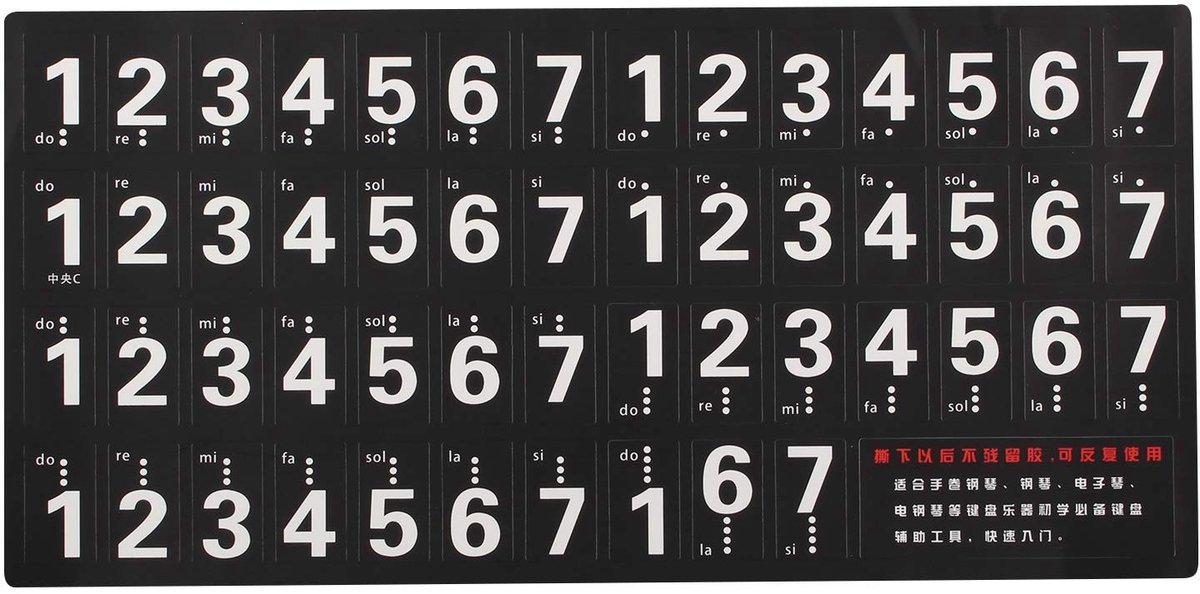 Dailygoods- Piano Stickers - Geschikt voor 54/61 Toetsen - Herbruikbaar - Hoge Kwaliteit - Eenvoudig te Installeren - Ideaal voor Kinderen en Beginners - Piano Toetsenstickers
