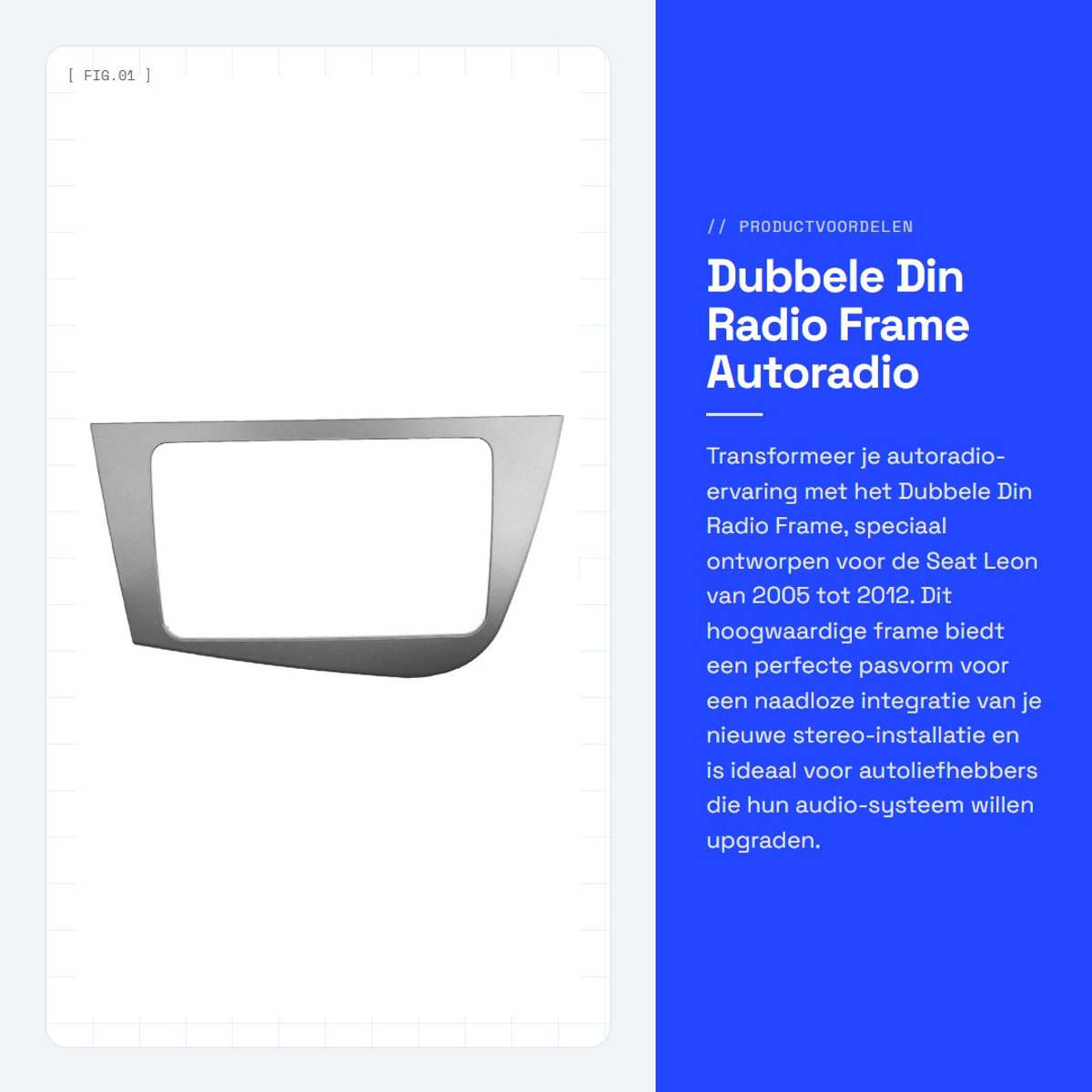 Dailygoods- Autoradioframe Dubbele Din - Vervanging voor Seat Leon 2005+ - ABS Kunststof - Stabiel en Duurzaam - 220x130mm - Silver Grey - Autoradio
