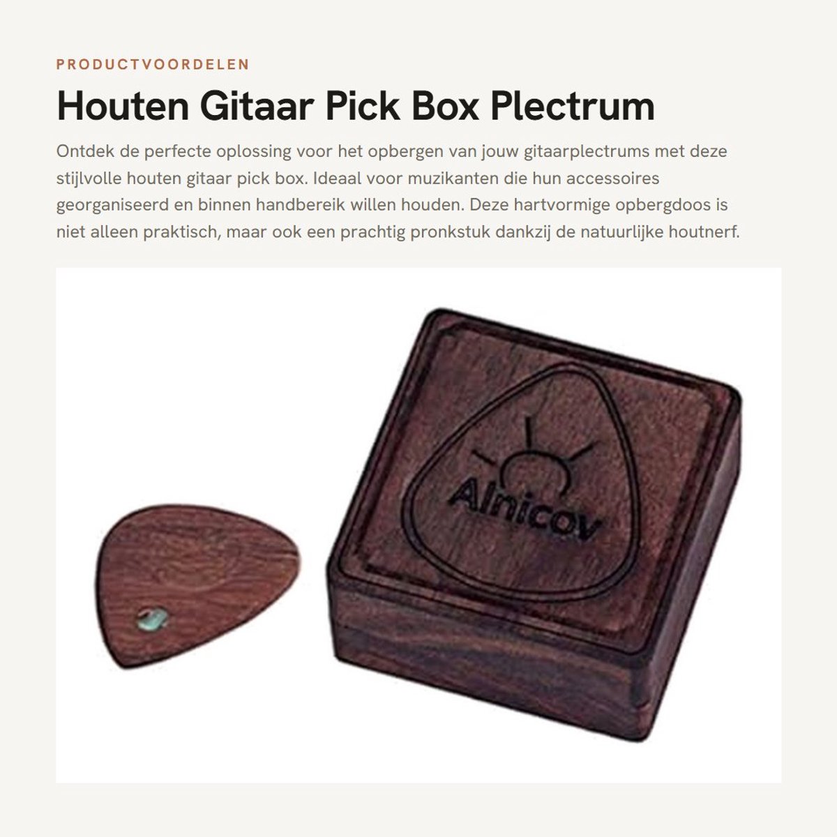 Dailygoods- Plectrum Opbergdoos Houten - Plectrum Houder - Gitaar Plectrum - Palissander - Duurzaam - Lichtgewicht 4,05 x 4,05 x 2,05 cm - Gitaarpick