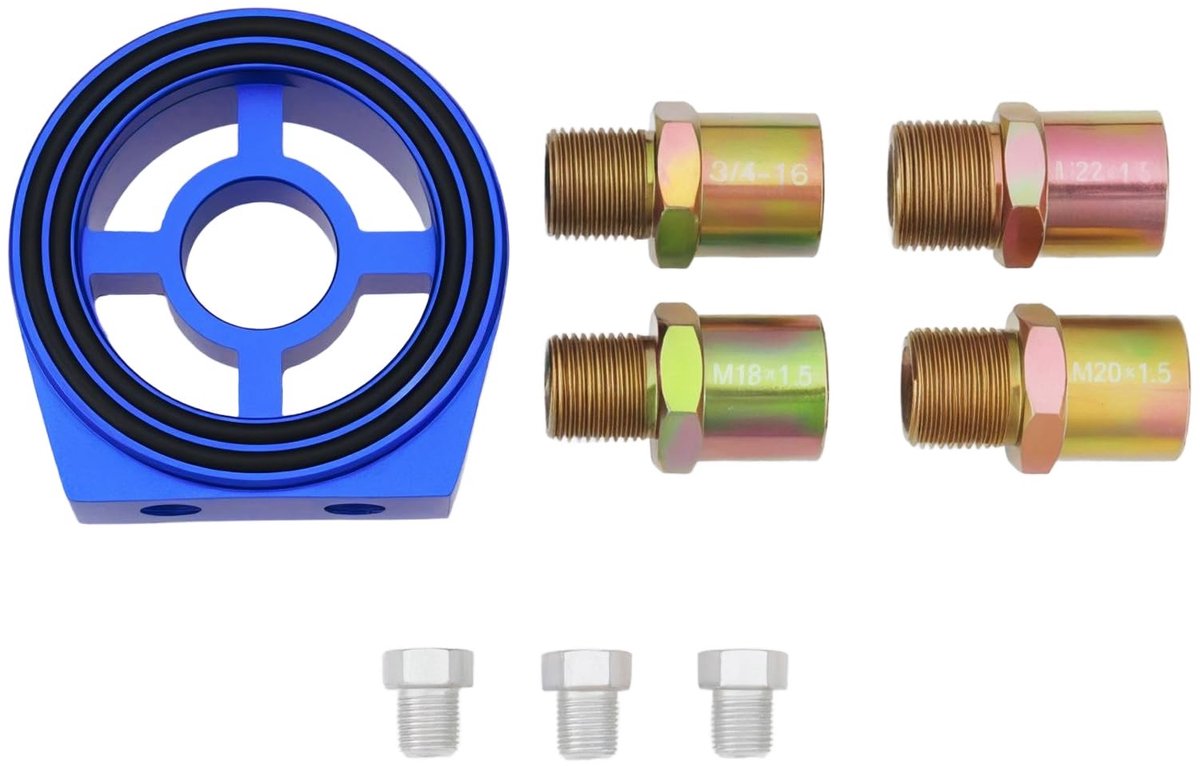 Dailygoods - Oliefilter Sandwich Adapterplaat Kit - Olie Temperatuur Sensor - Geschikt voor M18 M20 M22 - Blauw - Druk Adapter - Veelzijdige toepassingen