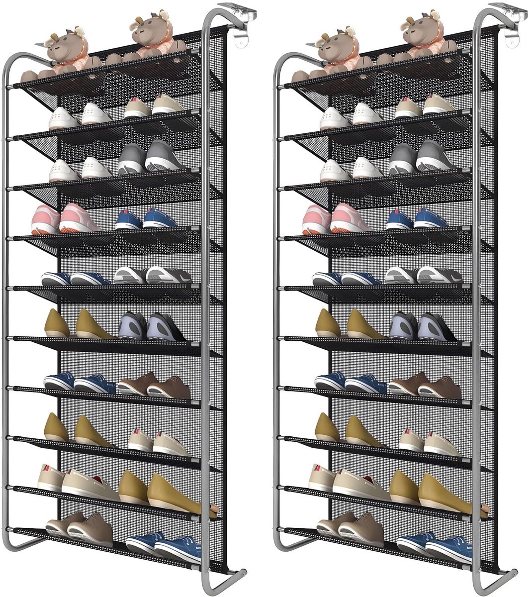 Dailygoods- Schoenenrek 10-laags verstelbaar - Hangend Schoenenrek - Deurorganizer - Metalen Haken - Antislip Voetkussens - Ruimtebesparend Ontwerp - Deurenrek