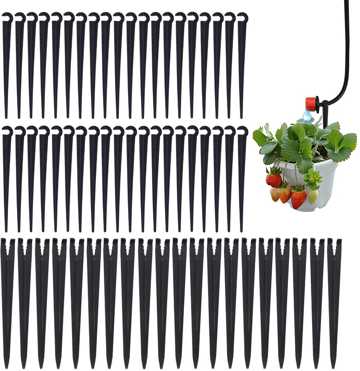 Dailygoods- Houders voor irrigatieslangen - 60 stuks - 11 cm - Zwart - UV-bestendig - Geschikt voor 4/7 haarvaten - Irrigatiehouders