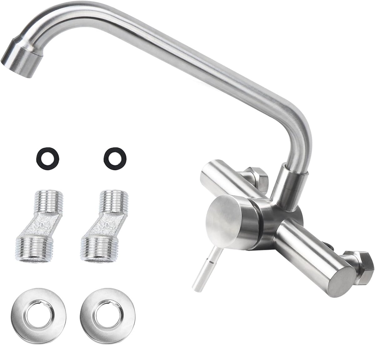 Keukenmengkraan Wandmontage - Spoelbakarmatuur Zilver - Hygiënisch Werken - 360° Draaibare