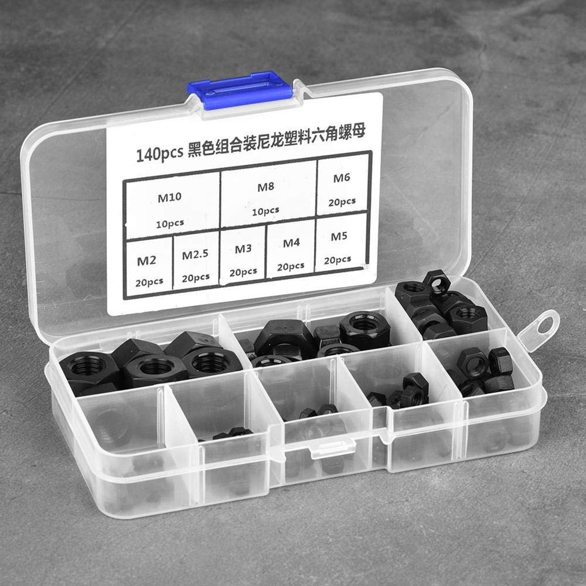 Dailygoods - Nylonmoeren - 140 stuks - Zwart - Zeskantmoeren - Geschikt voor diverse schroefdraadformaten - Duurzaam nylon