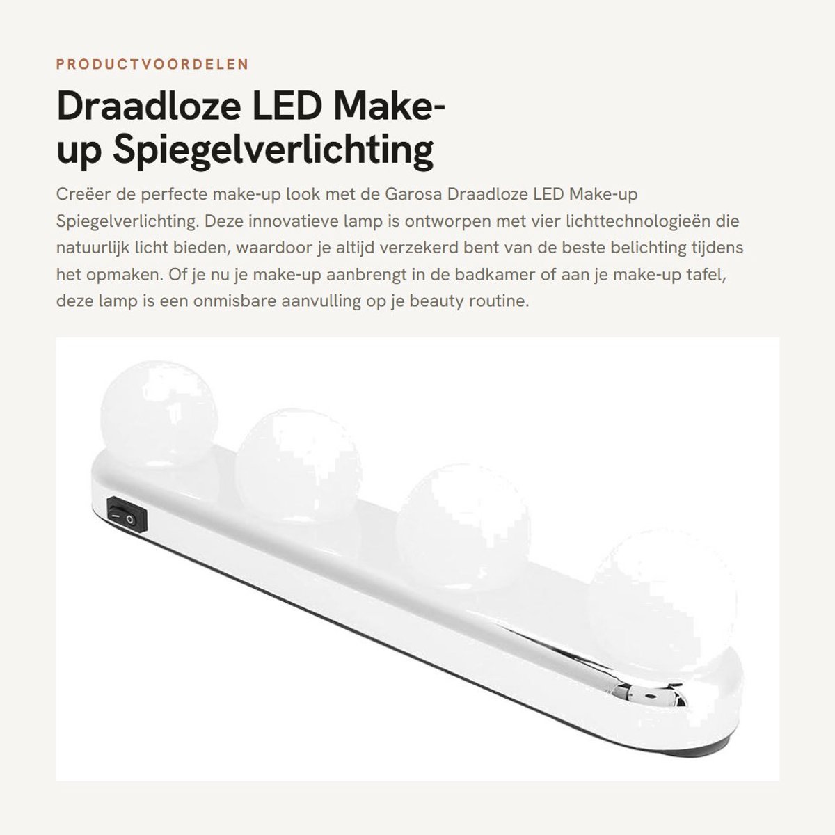 Dailygoods - Draadloze LED Make-up Spiegelverlichting - Verlichting met 4 Lampen - Ideaal voor Perfecte Make-up - Compact en Draagbaar - Geschikt voor...
