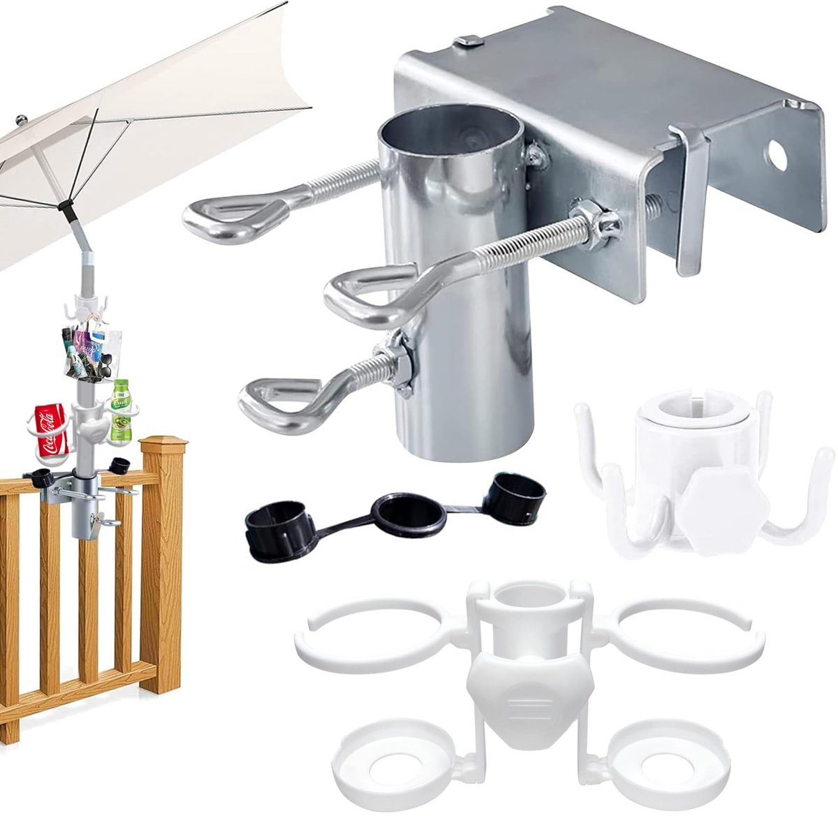 Dailygoods- Zonneschermhouder Verstelbaar - Parasolhouder Balkon - Tafelklem - Parasolstandaard - Duurzaam Metaal - Eenvoudig te Installeren