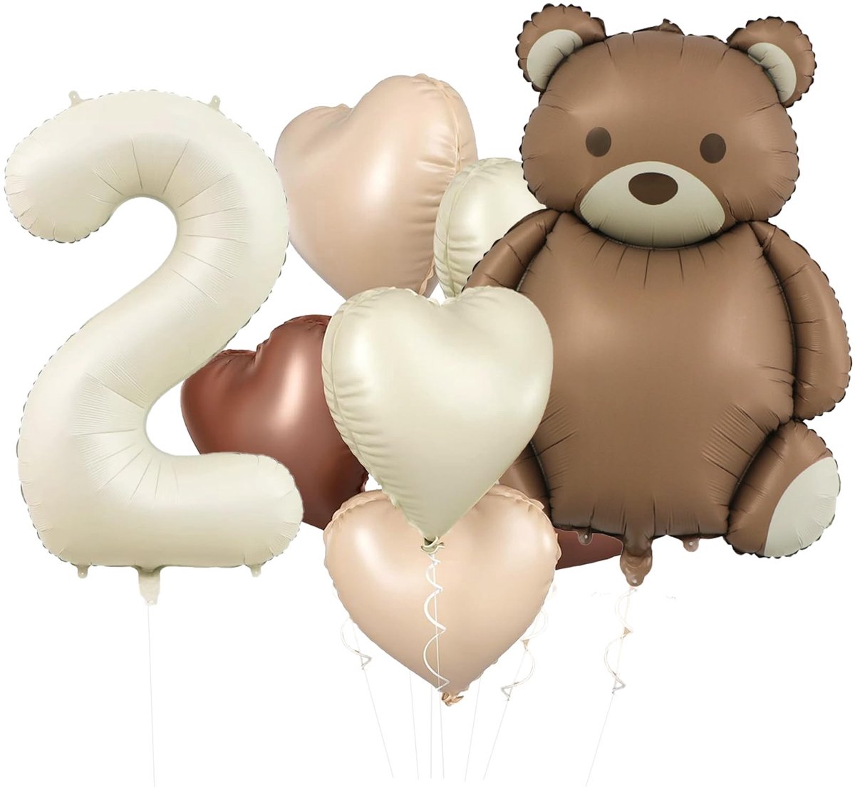 Dailygoods- Verjaardagsdecoratie 2 Jaar - Beer Ballon - Hartvormige Ballonnen - Feest Ballonnen - Cijferballon - Lint en Rietje - Feestballonnen