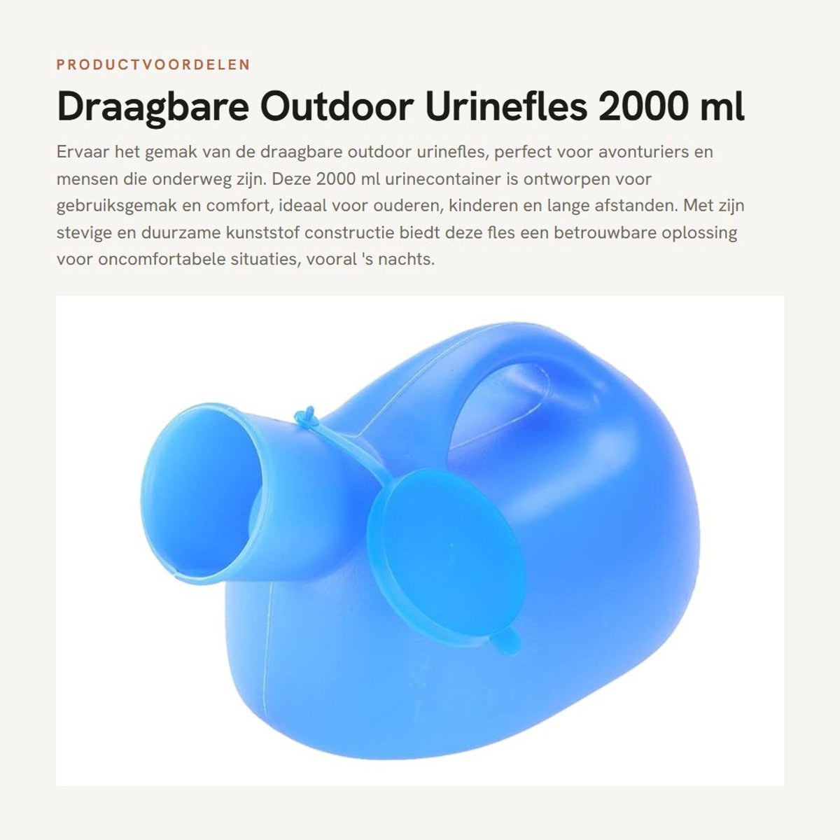 Dailygoods- Urinefles 2000 ml - Draagbare Urinefles - Kunststof - Deksel - Geschikt voor Mannen/Kinderen - Robuust en Duurzaam - Urinecontainer