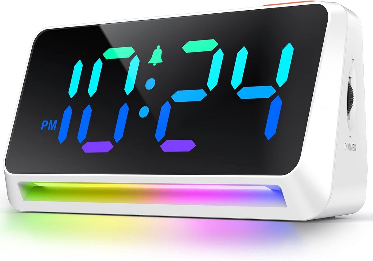 Digitale Wekker - Nachtklok - Wakker Worden - Dynamisch Kleuren Display - 16.5 cm Lengte - Zwart