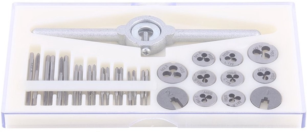 Dailygoods- Schroeftap 30-Delig - HSS M1.0-M2.5 - Verstelbaar T-Handvat - Precisie Draadsnijgereedschap - Geschikt voor Kunststof/Zacht Metaal - Duurzaam Materiaal