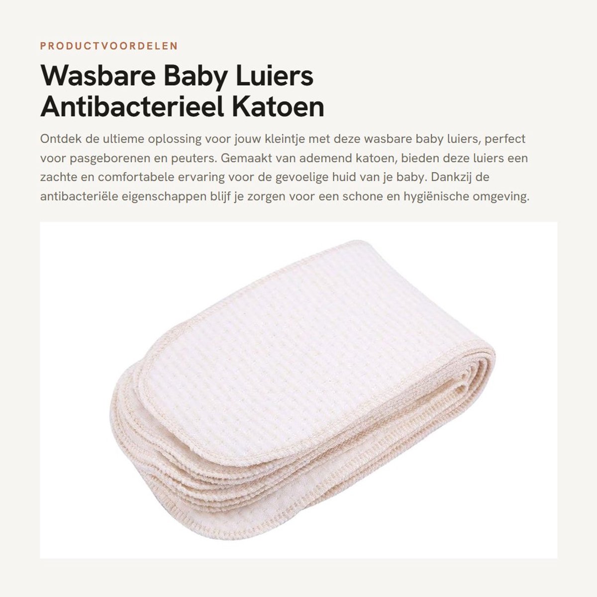 Dailygoods- Baby Luiers 10 Stuks - Wasbaar - Ademend Katoen - Antibacterieel - Herbruikbaar - Geschikt voor 0-2 Jaar - 35 x 12 cm - Wasbare Luiers