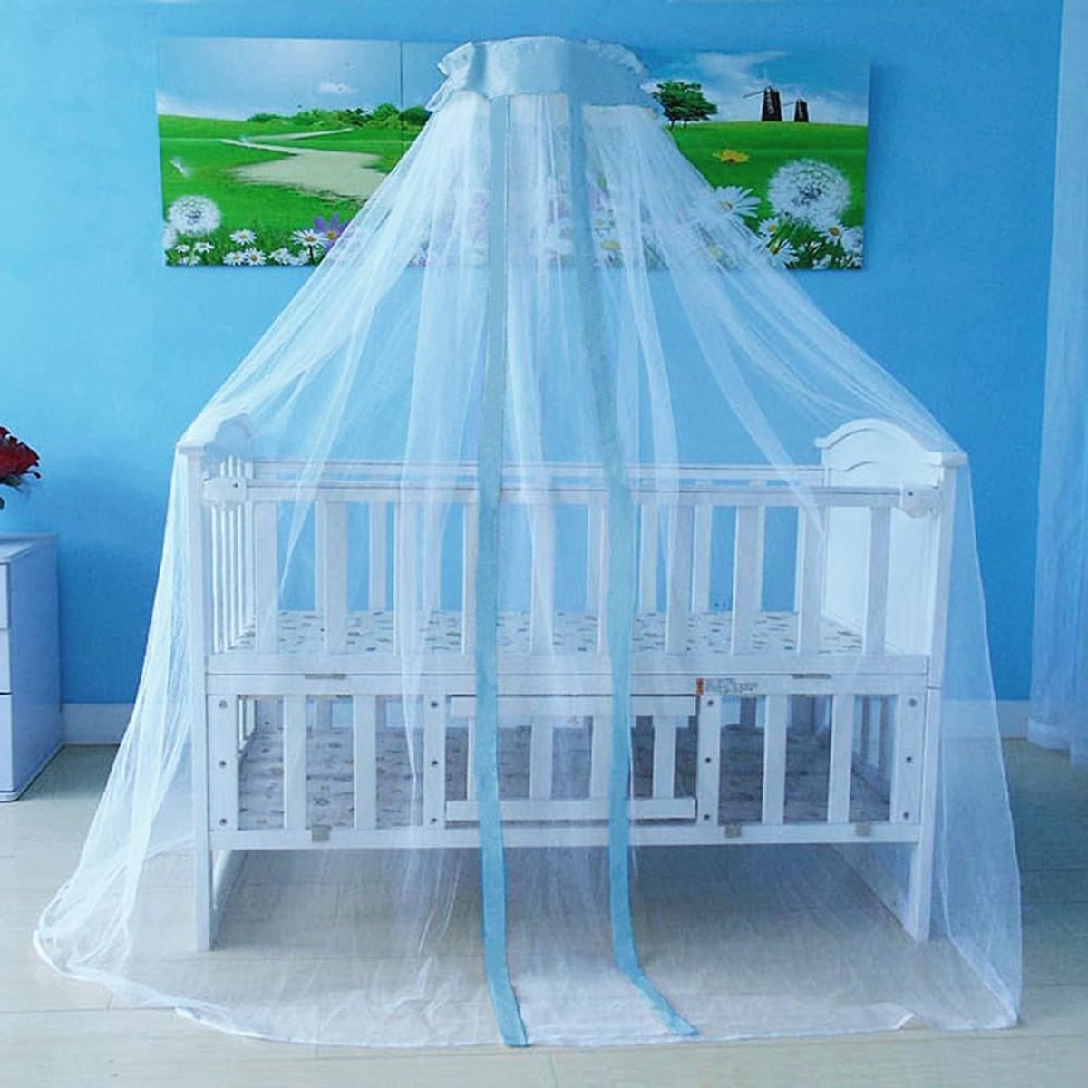 Wieg Klamboe - Bed Luifel - Baby Beschermen - Ademend Mesh - 160 cm Hoog - Blauw