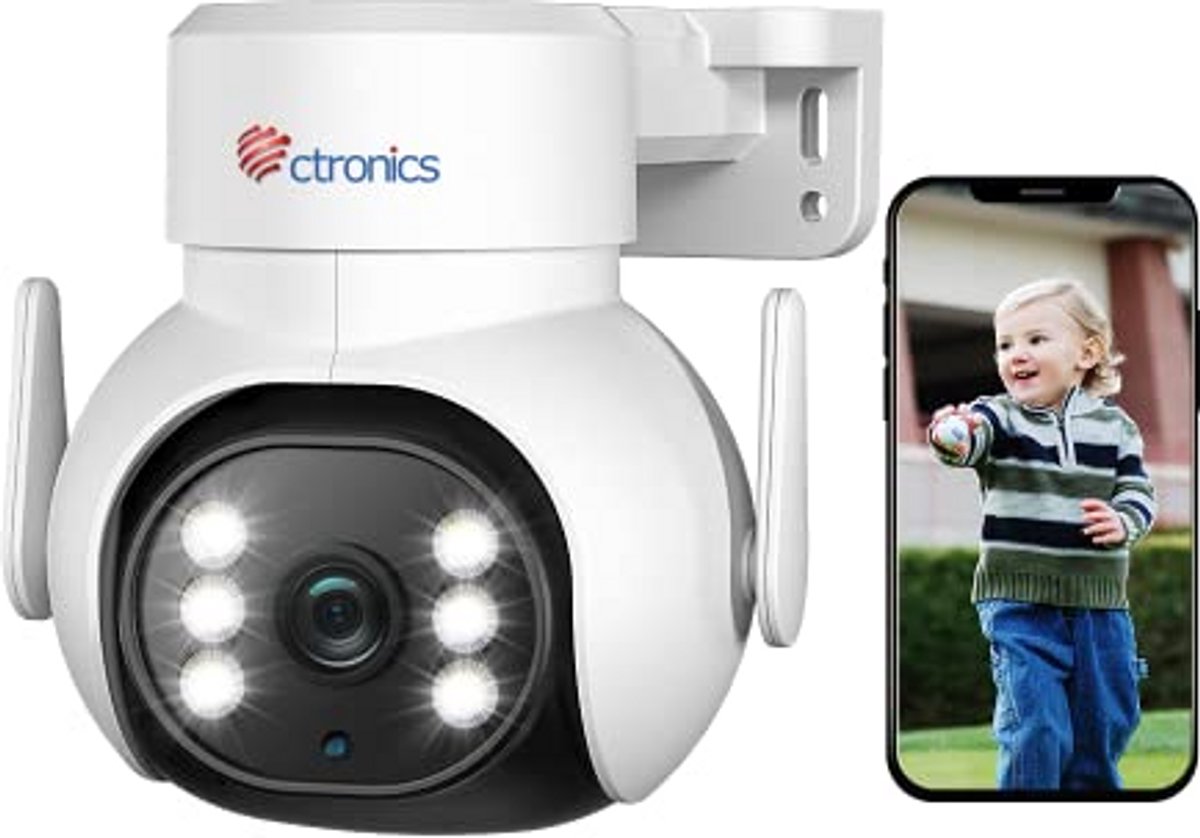 Draadloze Beveiligingscamera - PTZ Camera Buiten - Huis Beveiligen - 360 Graden Zicht - 30 Meter Nachtzicht - Wit