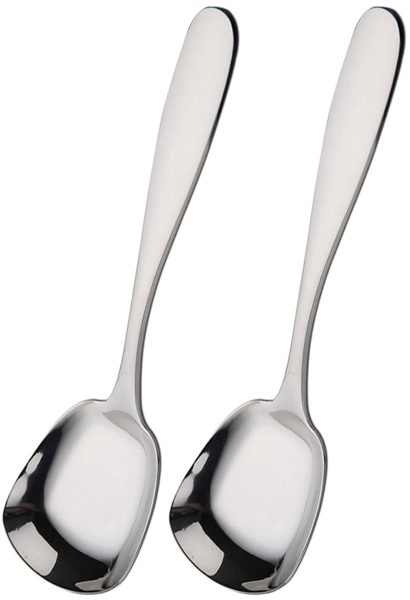 RVS dessertlepel, vierkante lepel, ijsscheplepel, roerlepel, eetlepel, dinerglepel, rijstlepel, theelepel met vierkante kop, dessertlepel, suikerlepel (2 stuks, 17CM)-Stijl 1
